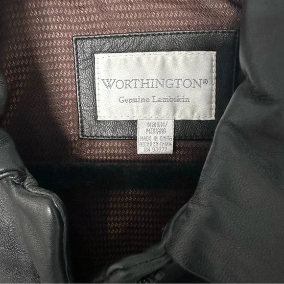Worthington Genuine Lambskin Leather Coat Women’s Medium Zip Up Jacket Vtg Black - Picture 3 of 13
